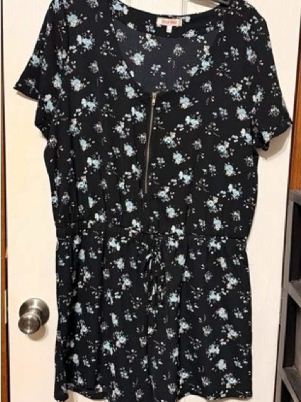 Stella Tweed Black Mini Dress with Light Blue Floral Print
